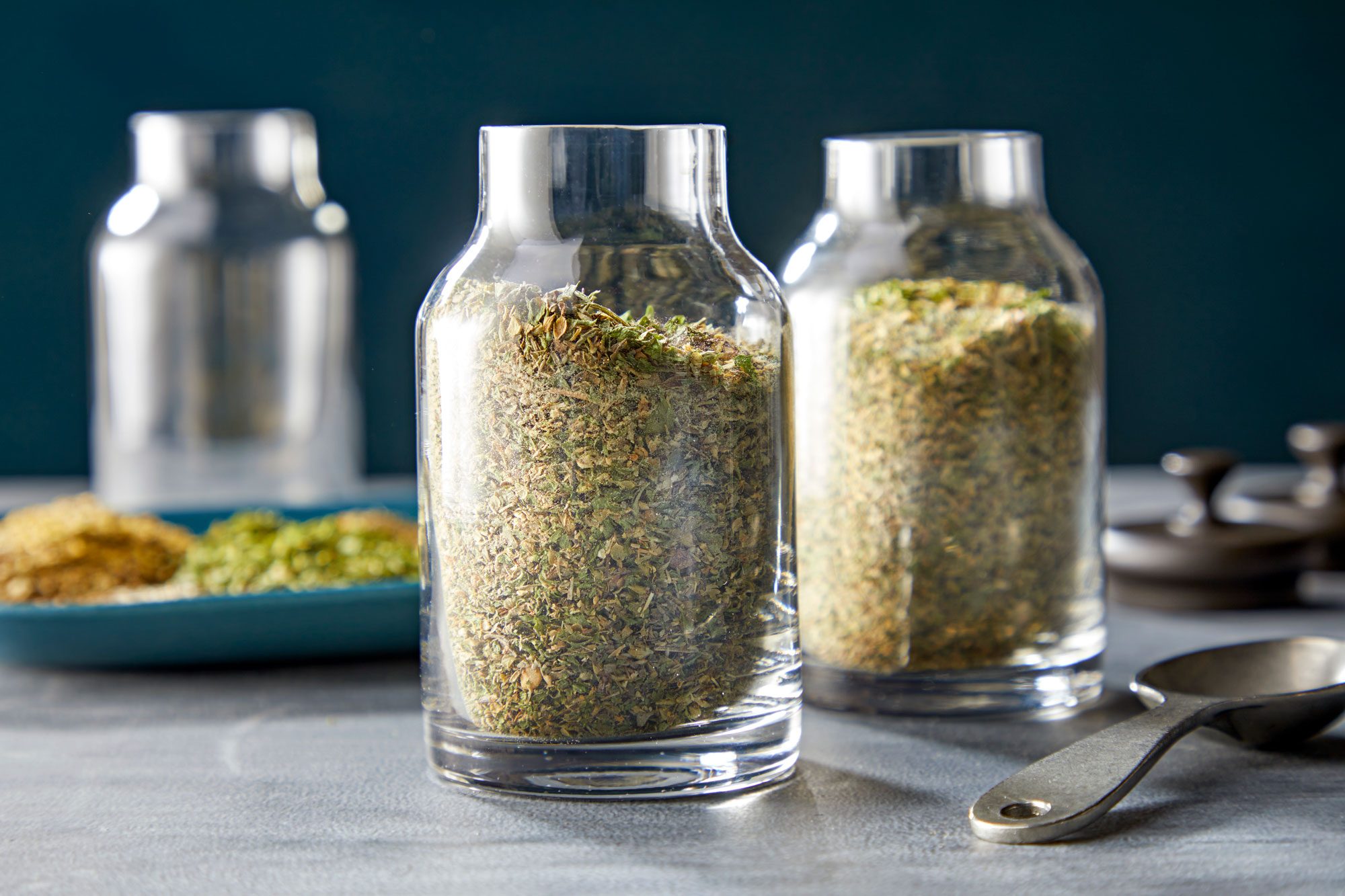 wide shot of Italian Seasoning in jars