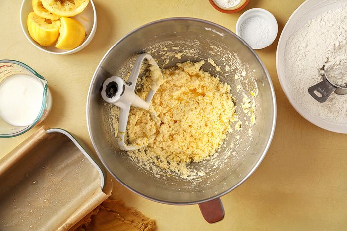 Butter; sugar; eggs and lemon juice beaten together in a large bowl