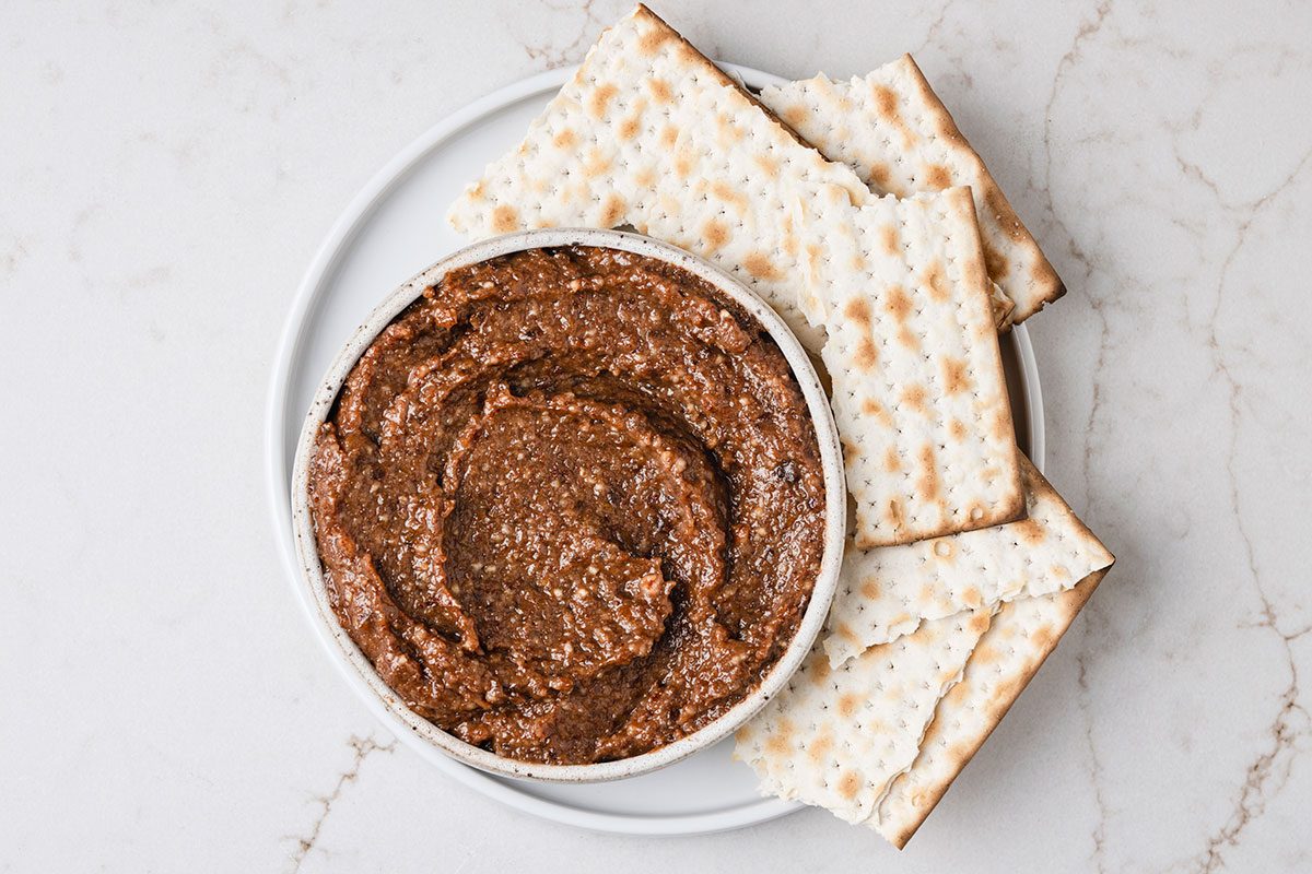 Sephardic Charoset serveed with matzo crackers