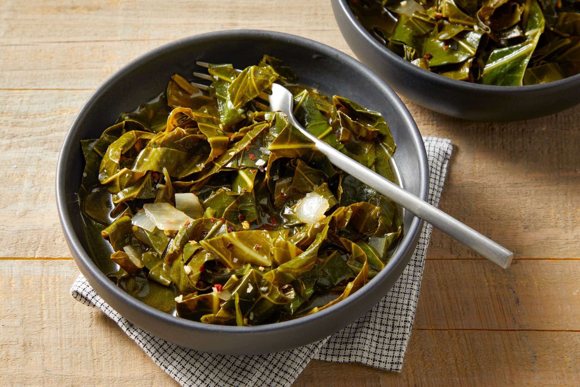 high angle shot of Vegan Collard Greens