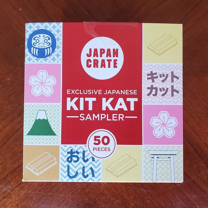 Japan Crate Kit Kat Sampler box with Japanese symbols and writing on it