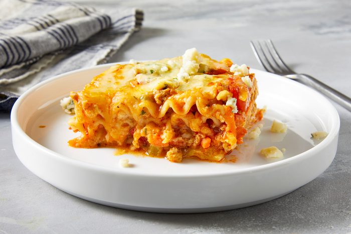 Buffalo Chicken Lasagna piece on a plate