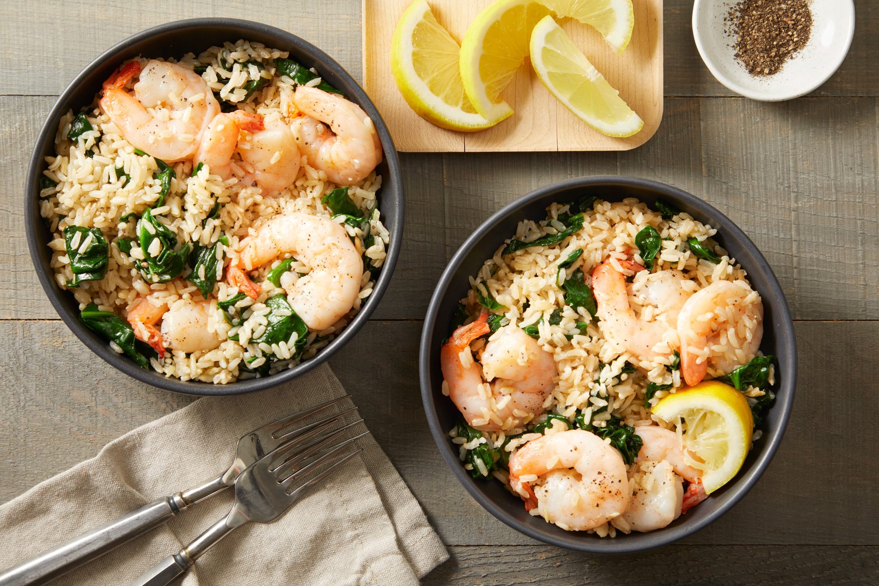 Overhead shot of Garlic Shrimp and Rice
