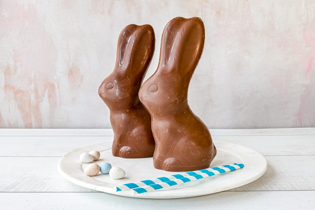 chocolate bunnies on a plate with straws