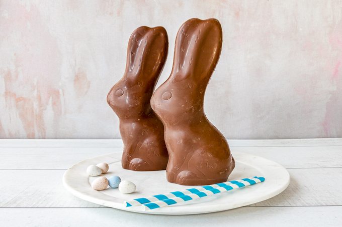 chocolate bunnies on a plate with straws