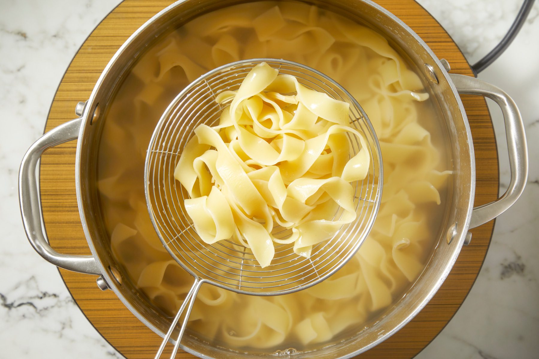 Pappardelle pasta cooked in salted water, according to package directions or al dente.
