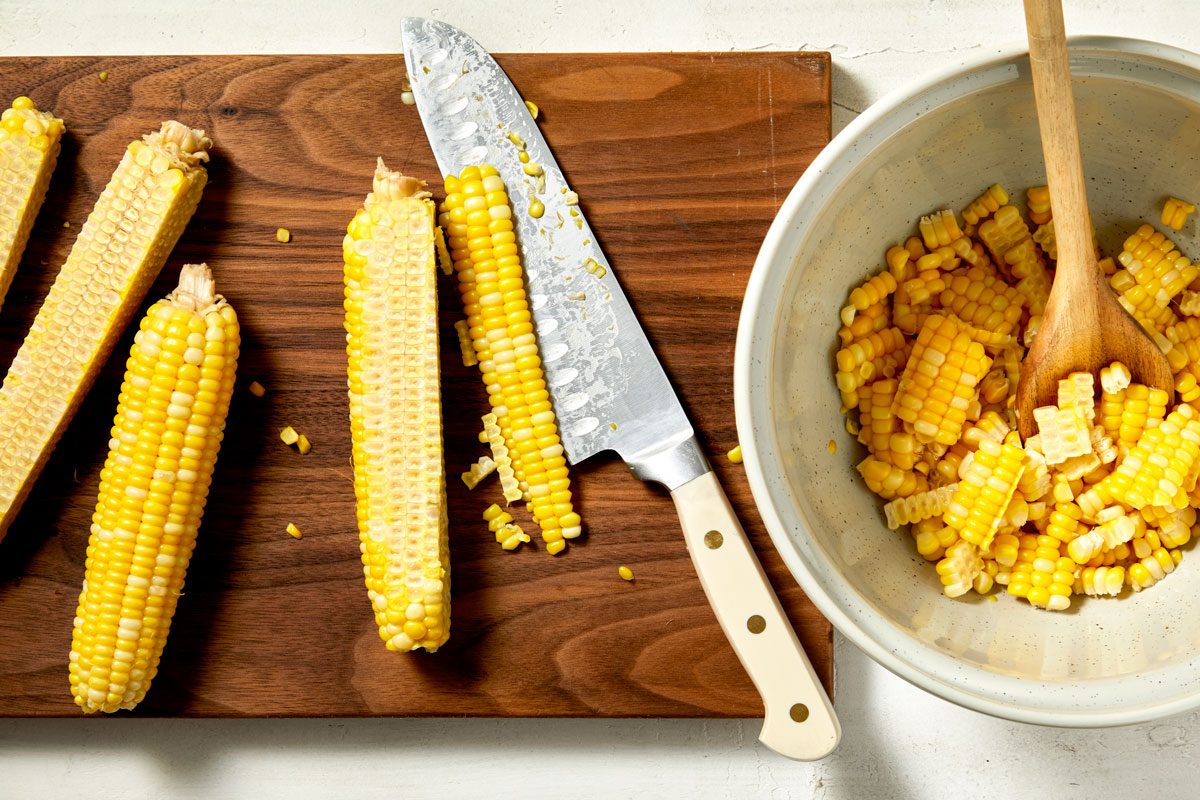 Cut corn from cob and place in a bowl