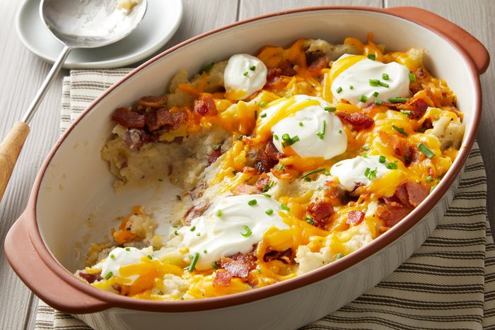 3/4th shot of Loaded Red Potato Casserole