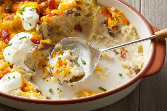 Close up shot of Loaded Red Potato Casserole
