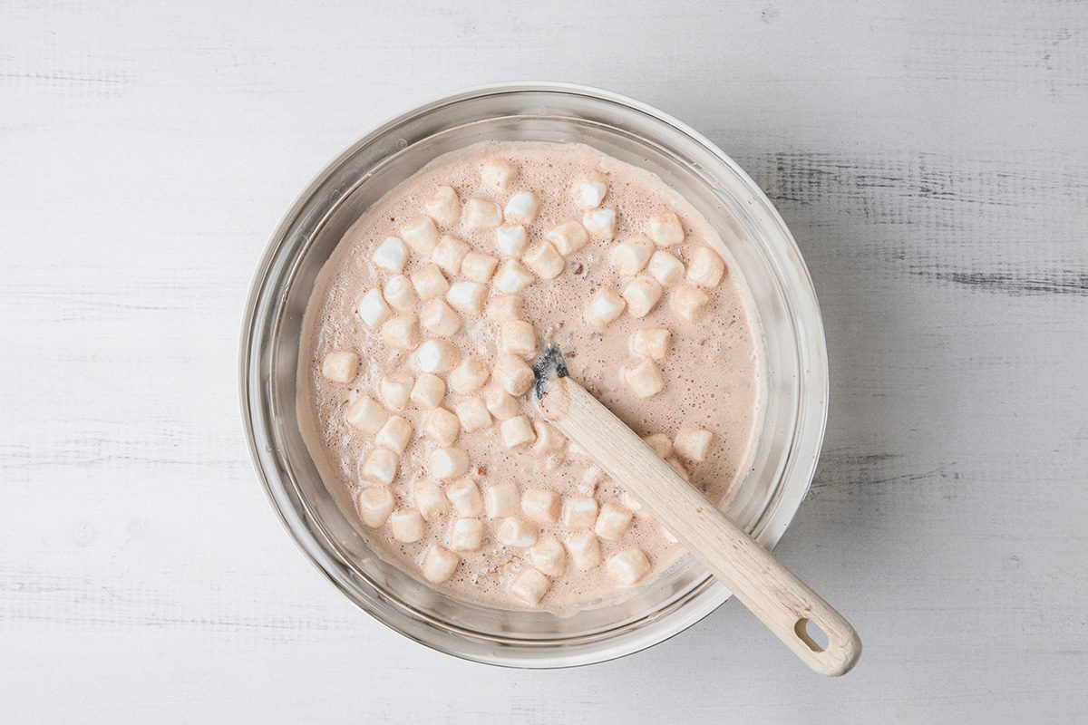 Overhead shot of quickly transfer to a large bowl; place bowl in a pan of ice water