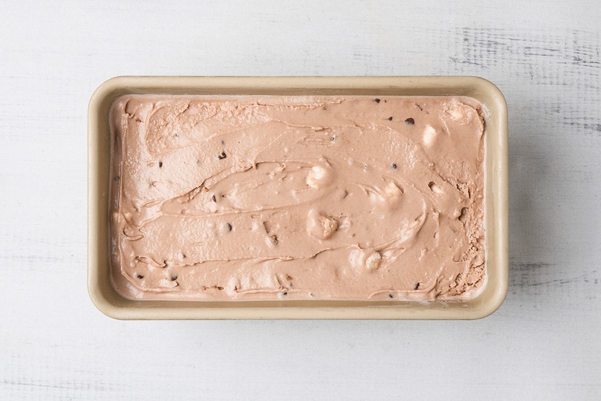 Overhead shot of transfer ice cream to freezer containers
