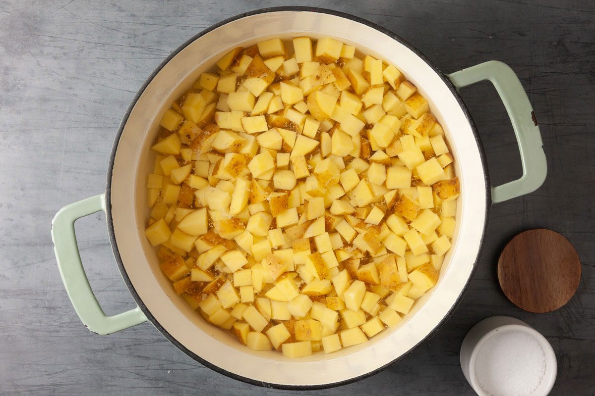 Place the chopped potatoes in a saucepan and add cold water to cover