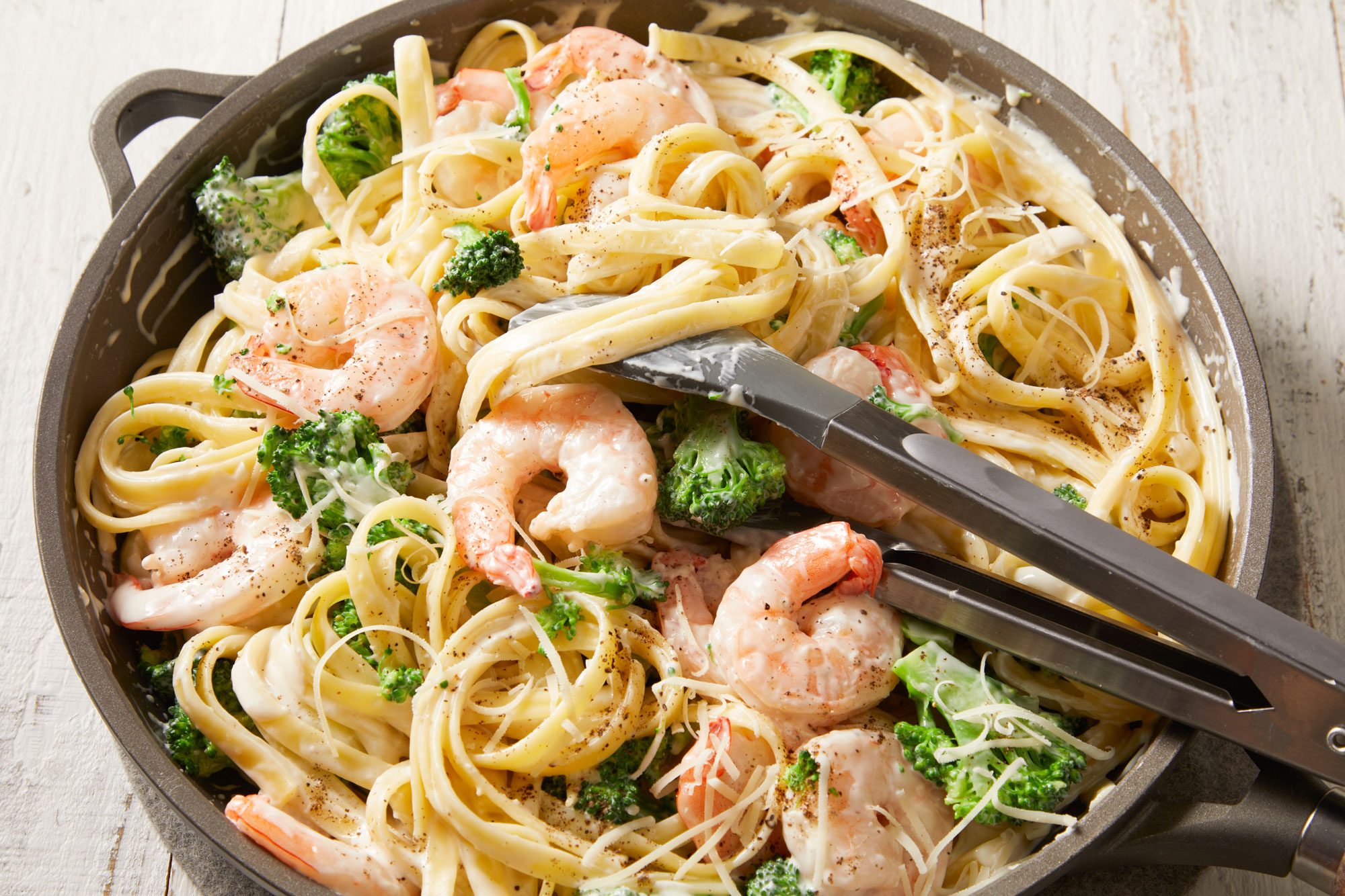 3/4th shot of Broccoli Shrimp Alfredo