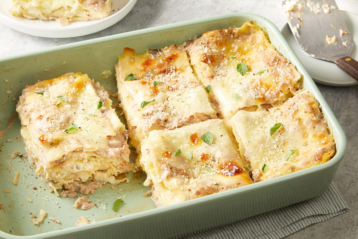 Close up shot of Cheesy Tuna Lasagna
