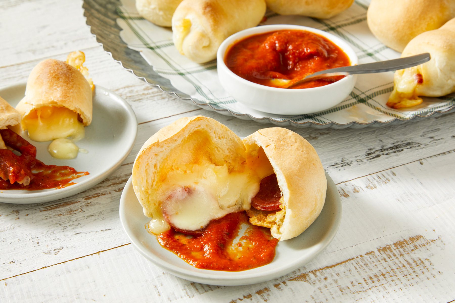 Horizontal shot of Pepperoni Rolls;