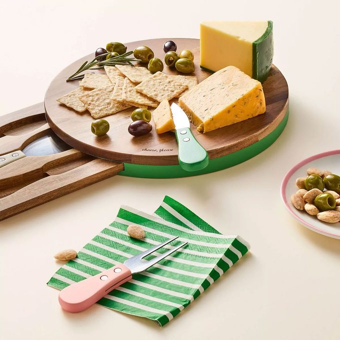 Kate Spade Cheese Board with cheese and napkins