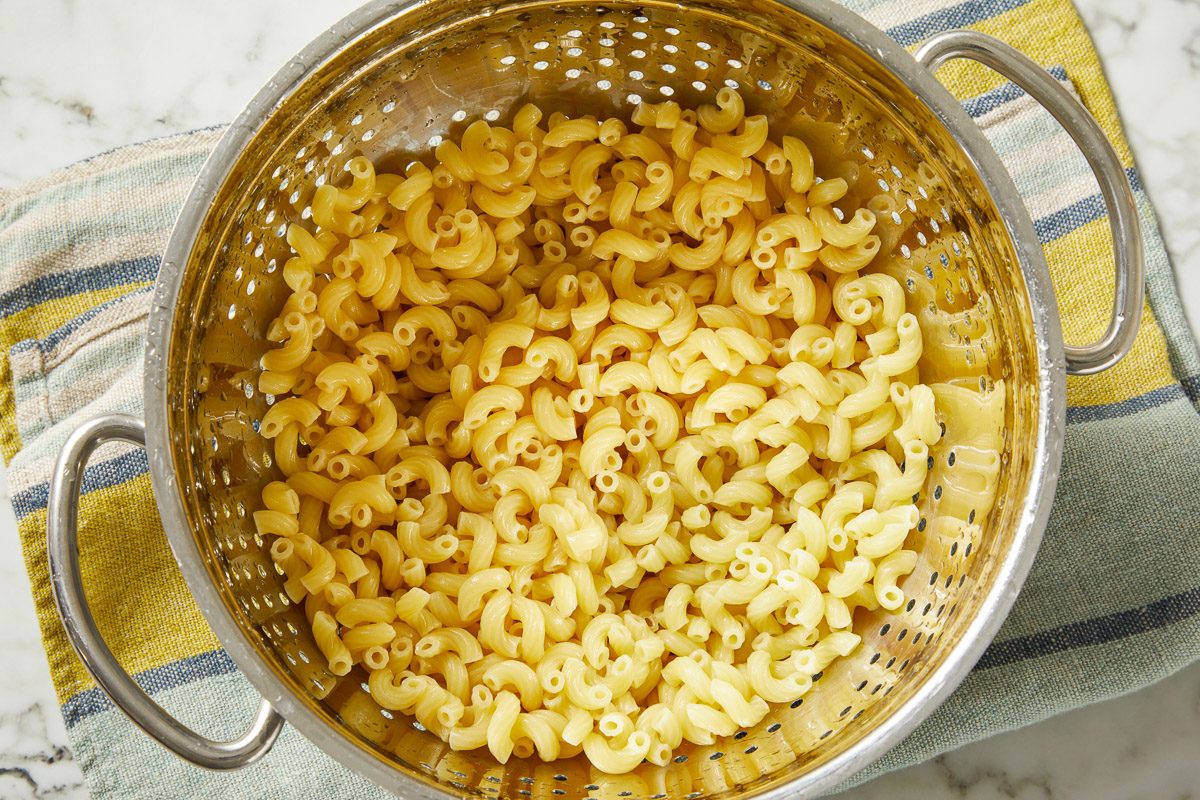 boiled pasta drained in colander