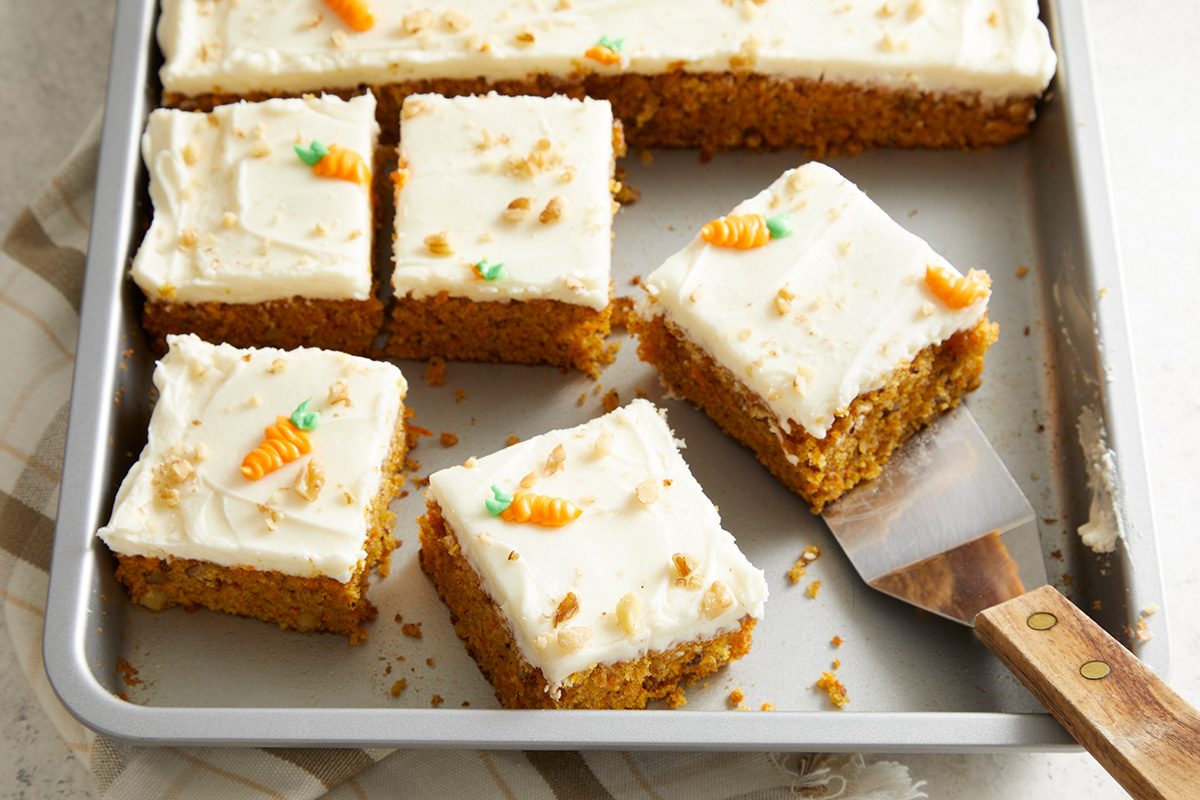 high angle shot of Carrot Sheet Cake