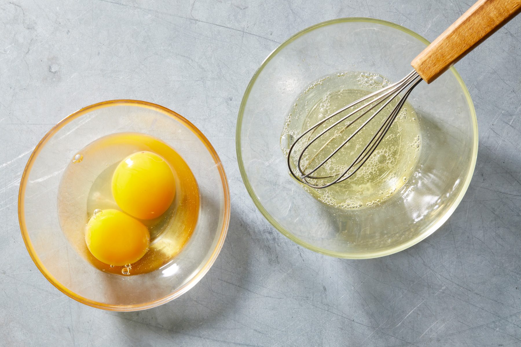 Separate 1 egg; In a small bowl lightly beat egg white; In another small bowl combine egg and egg yolk