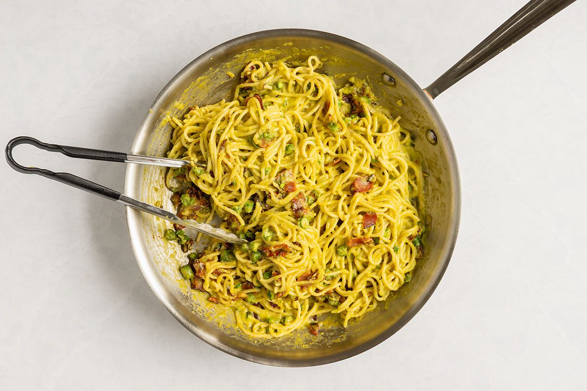 Asparagus Carbonara Asparagus Carbonara in a pan