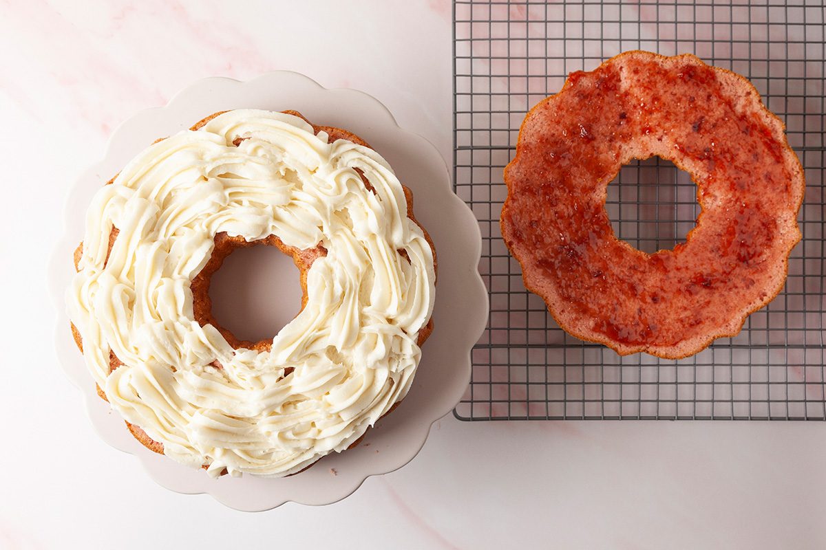 Spoon or pipe buttercream frosting into the channel; spread into a layer