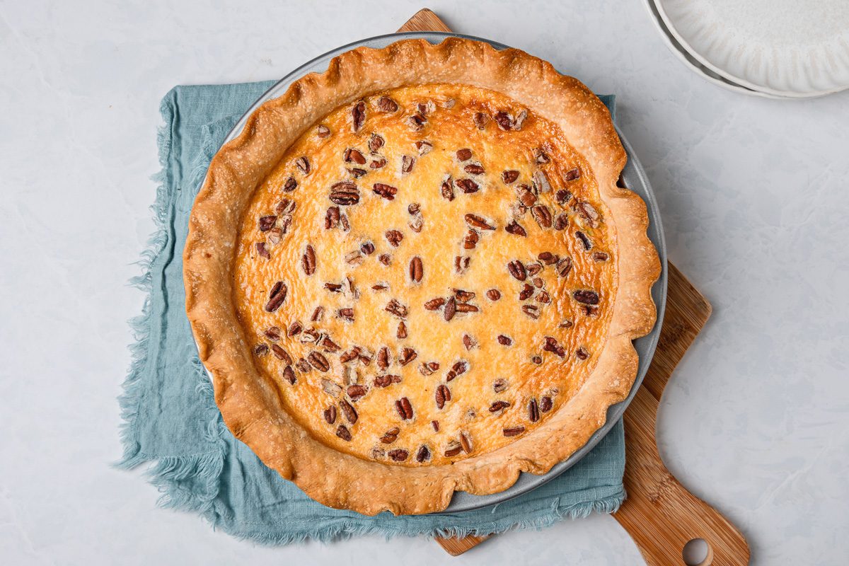 Baked Pineapple Cream Cheese Pie being cooled