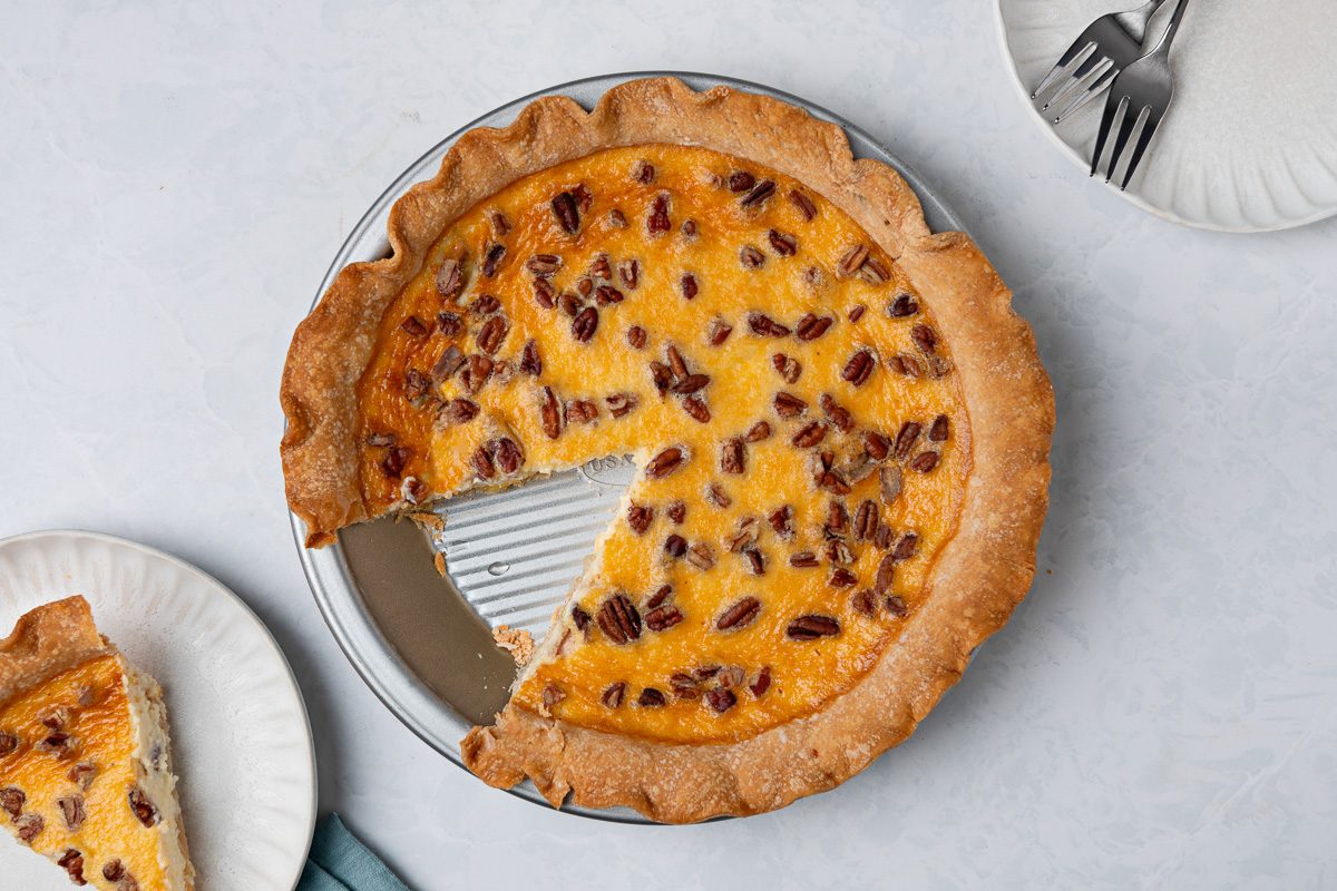 Pineapple Cream Cheese Pie with a slice taken out