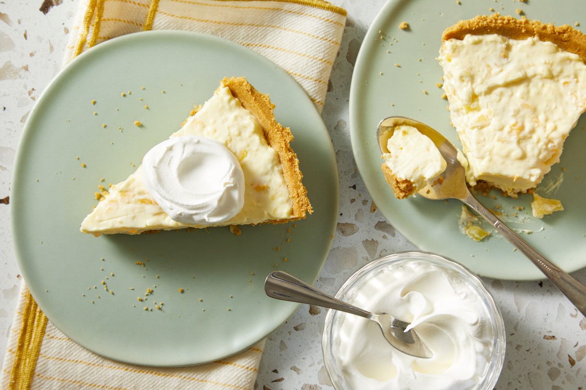 Overhead shot of No-Bake Pineapple Sour Cream Pie;