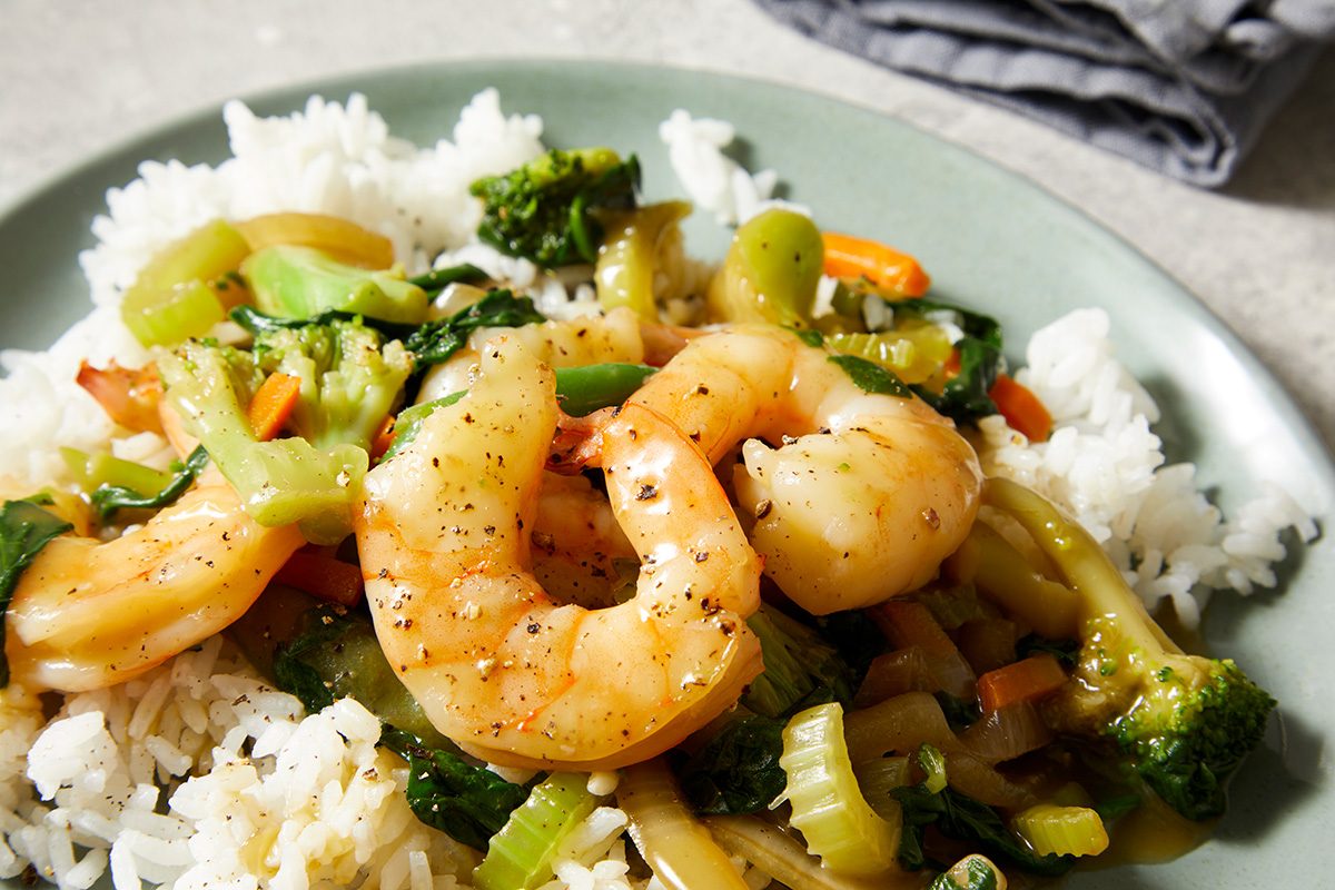 Close up shot of Shrimp Cantonese