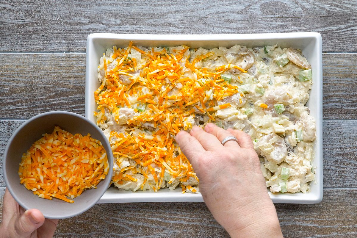 Sprinkle some of the cheese on top of the cassarole
