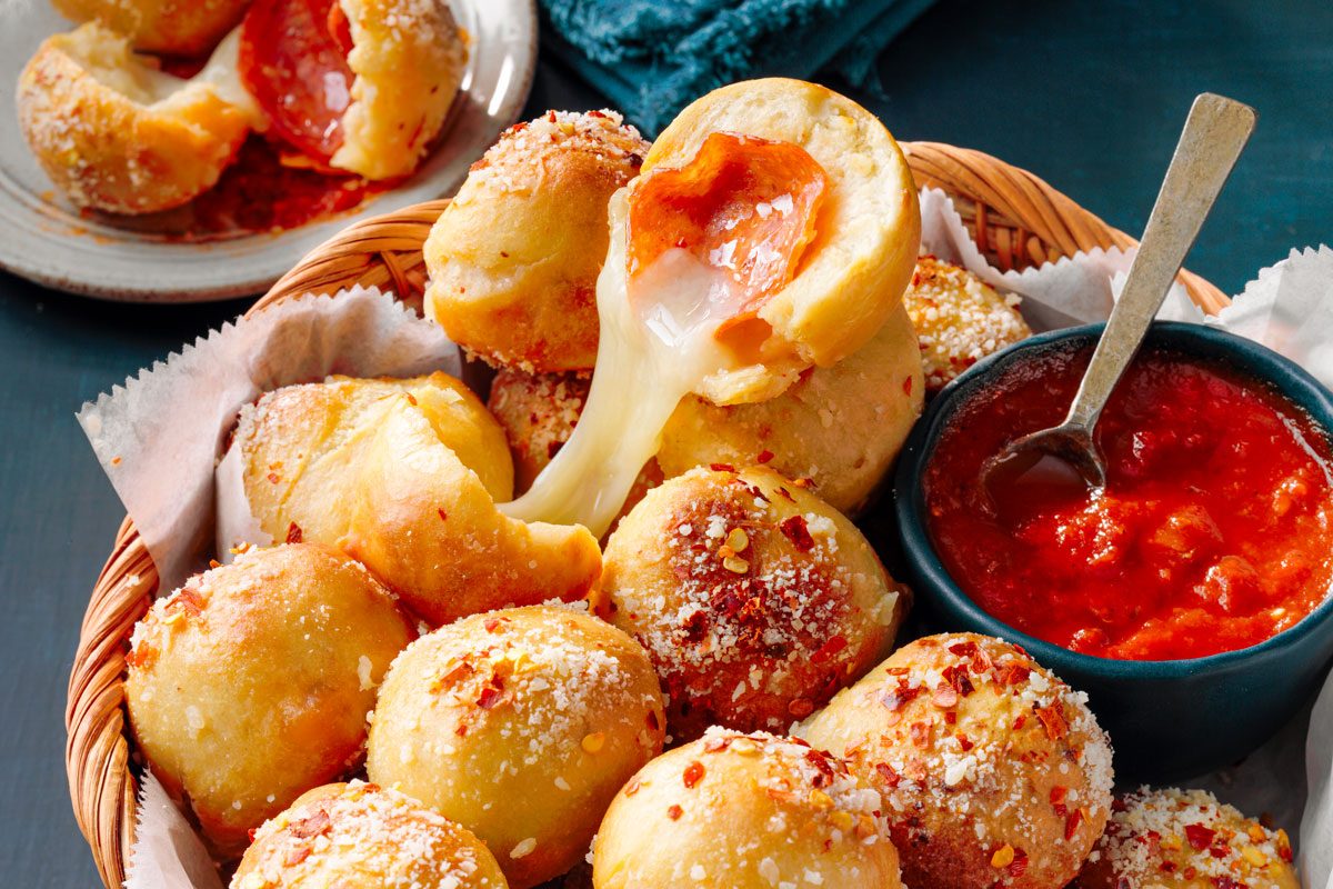 Close-up shot of Air Fryer Pizza Puffs