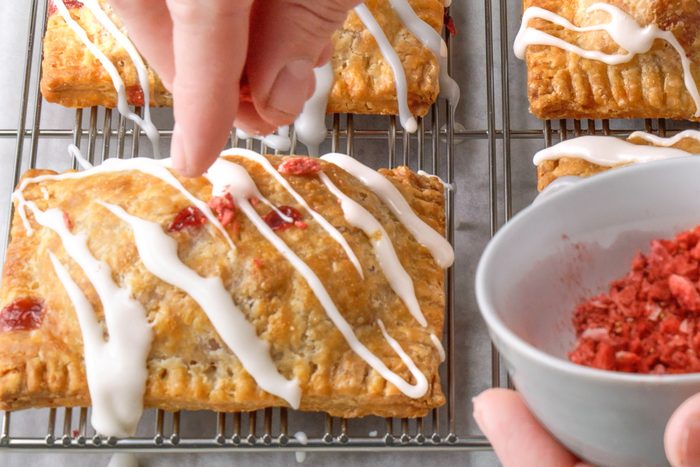 garnishing with freeze-dried strawberries