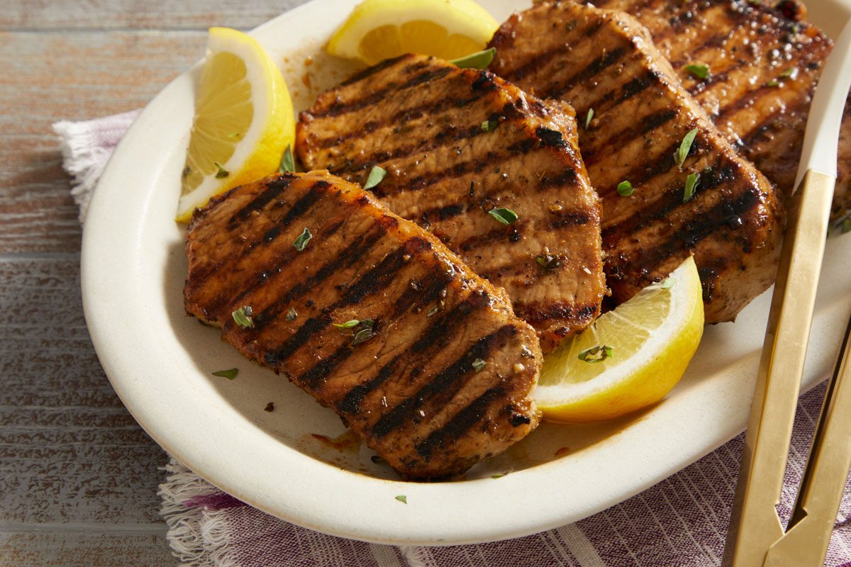 3/4 shot of Greek Pork Chops;