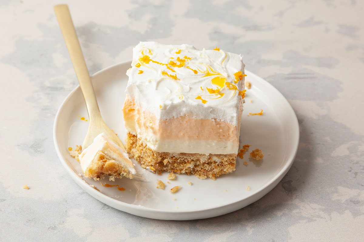 Orange Creamsicle Bars on a plate and ready to eat