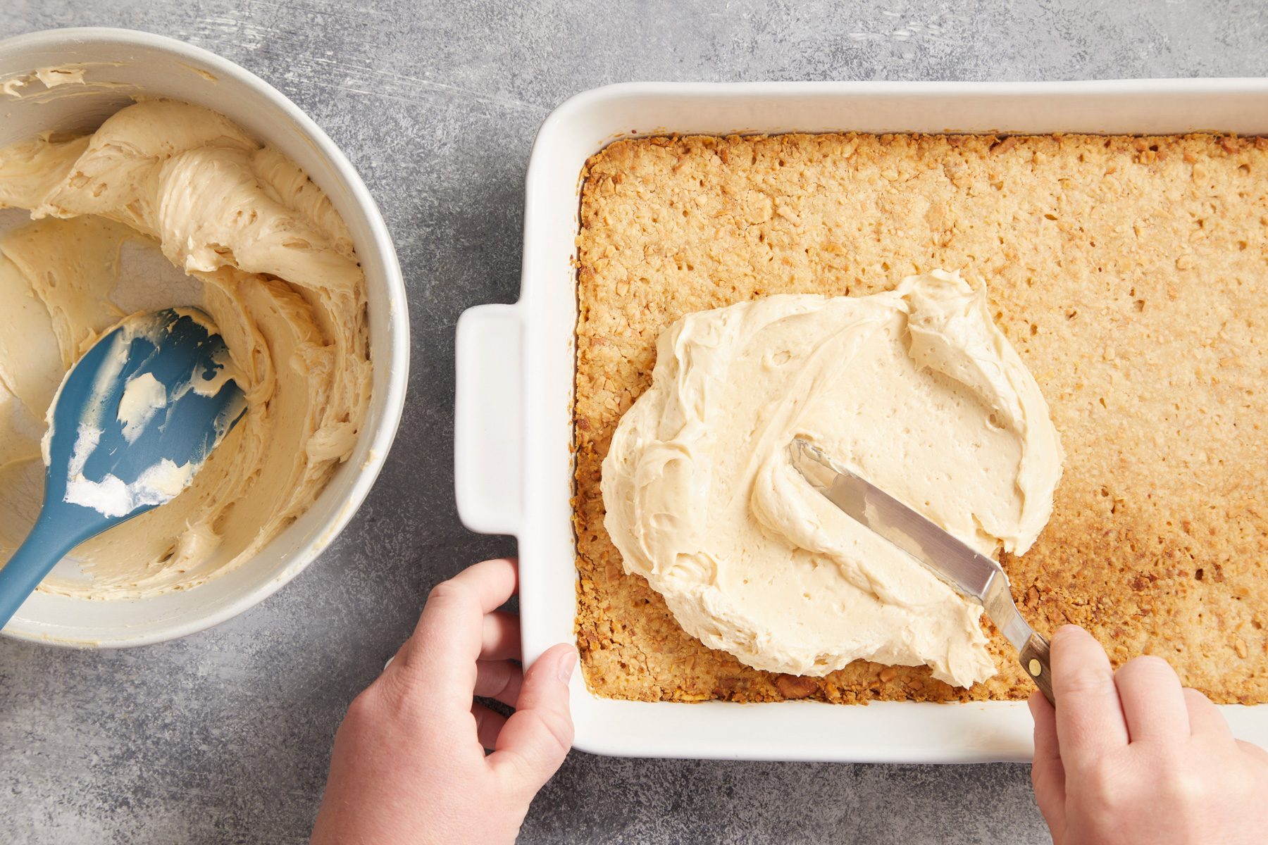 Spoon whipped topping over crust.