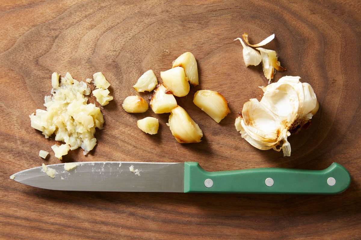 Squeeze softened garlic from bulb and finely chop.