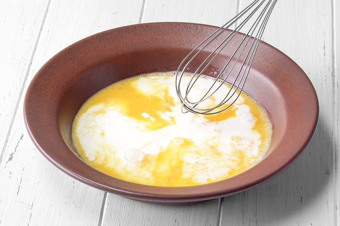 Combine the egg and milk.