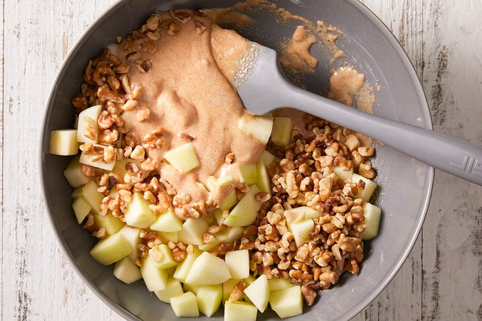 Stir into dry ingredients just until moistened. Fold in apples and walnuts.