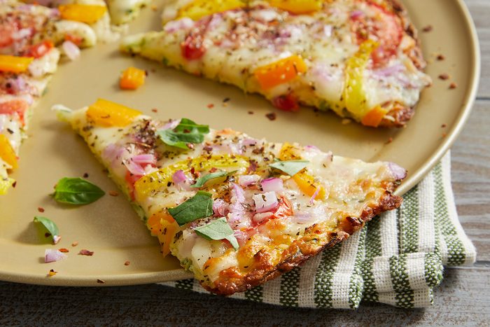 Close up shot of Zucchini Crust Pizza Slice