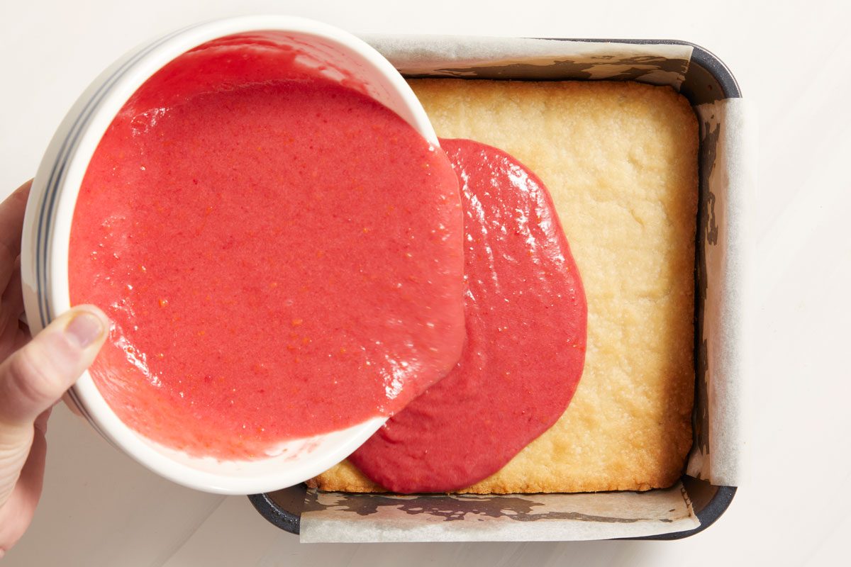 Pour cranberry curd evenly over crust.