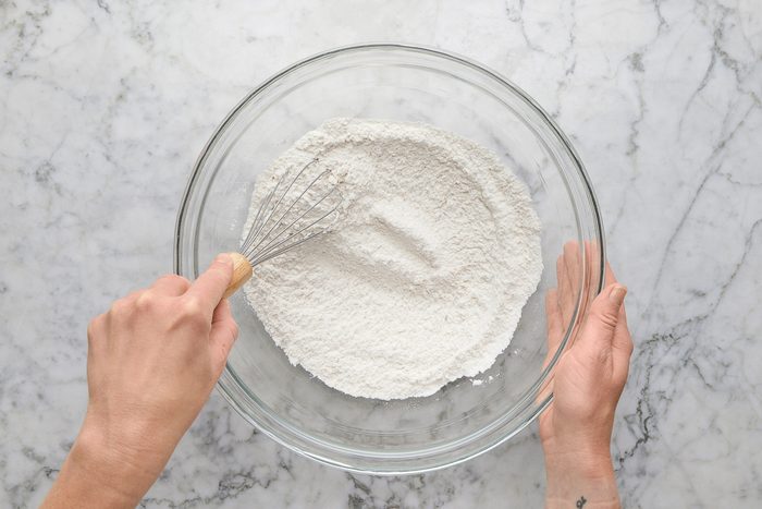 flour, baking powder and salt combined in a bowl