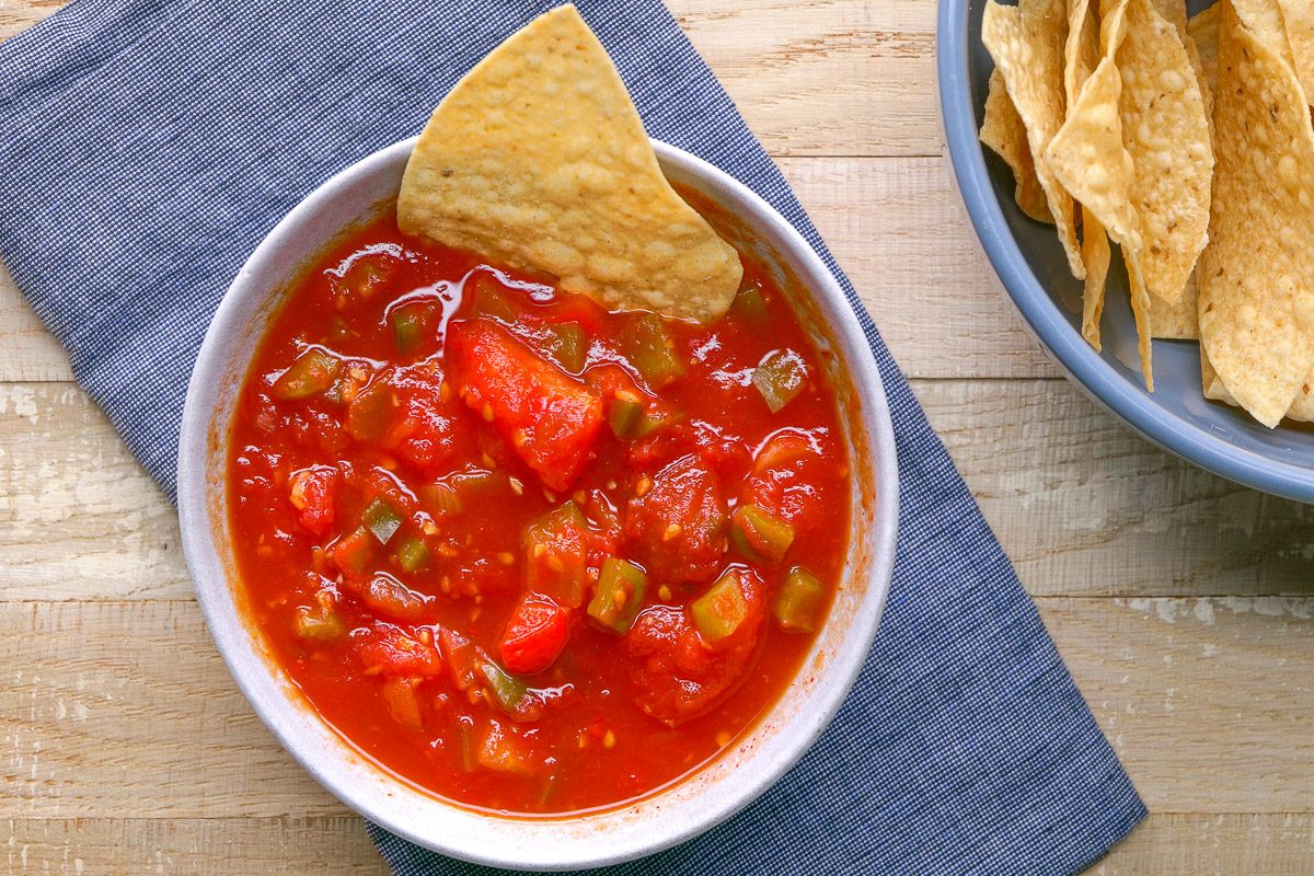 top view of salsa in a bowl