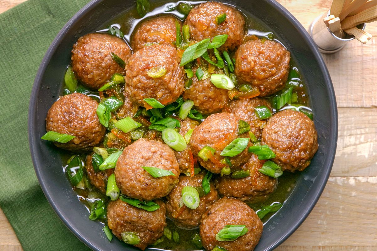Overhead shot of Orange Marmalade Meatballs
