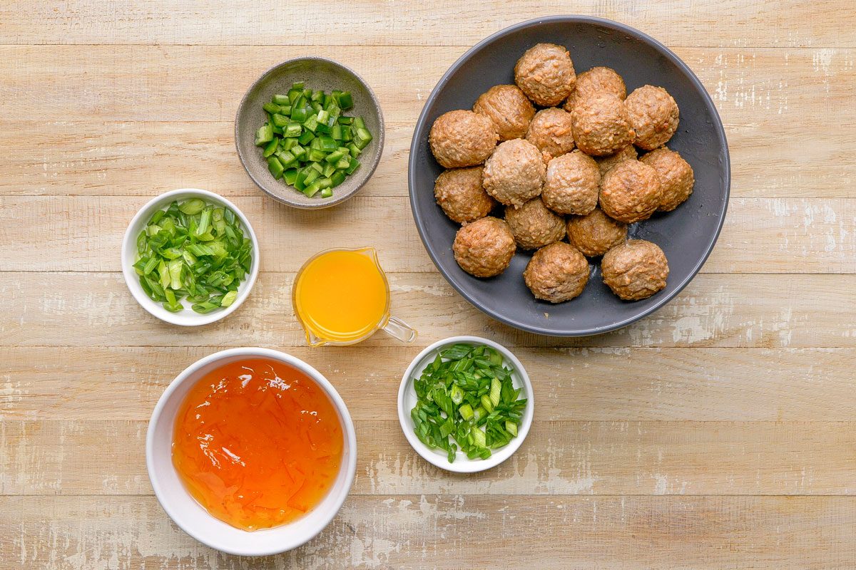 All the ingredients on the Table for the Preparation for Orange Marmalade Meatballs
