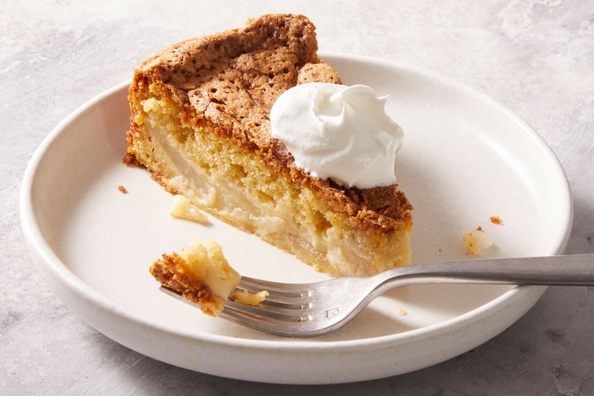 Close up shot of Pear Olive Oil Cake;