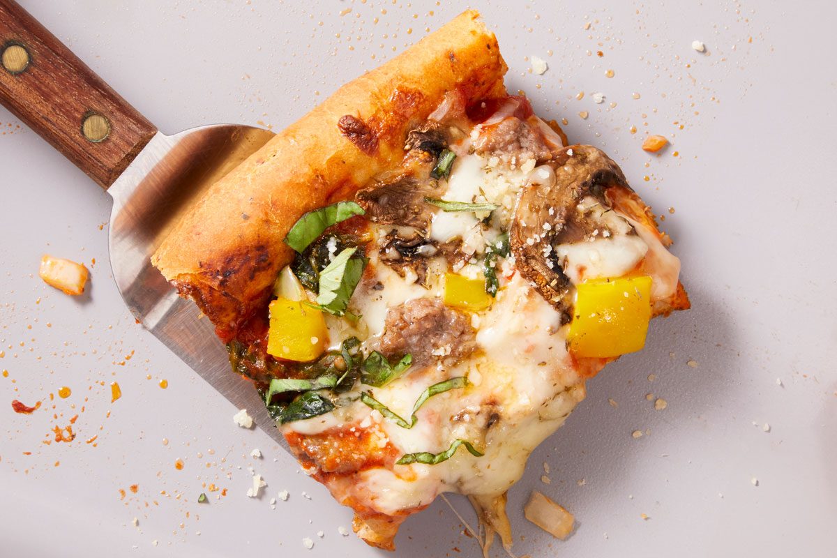 Close up shot of Pepper Sausage Pizza