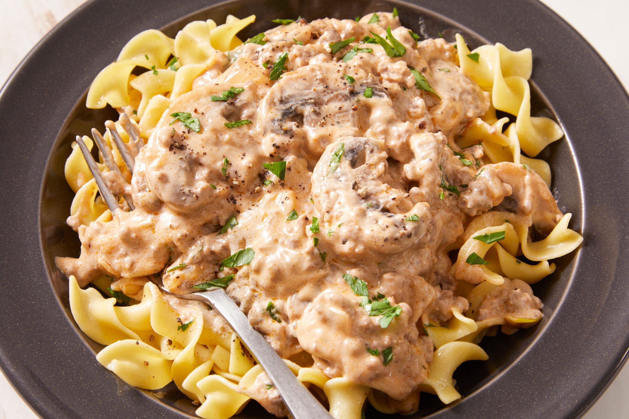 3/4 shot of Slow-Cooker Ground Beef Stroganoff
