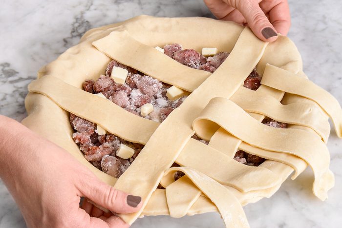 add strips of dough to make pie