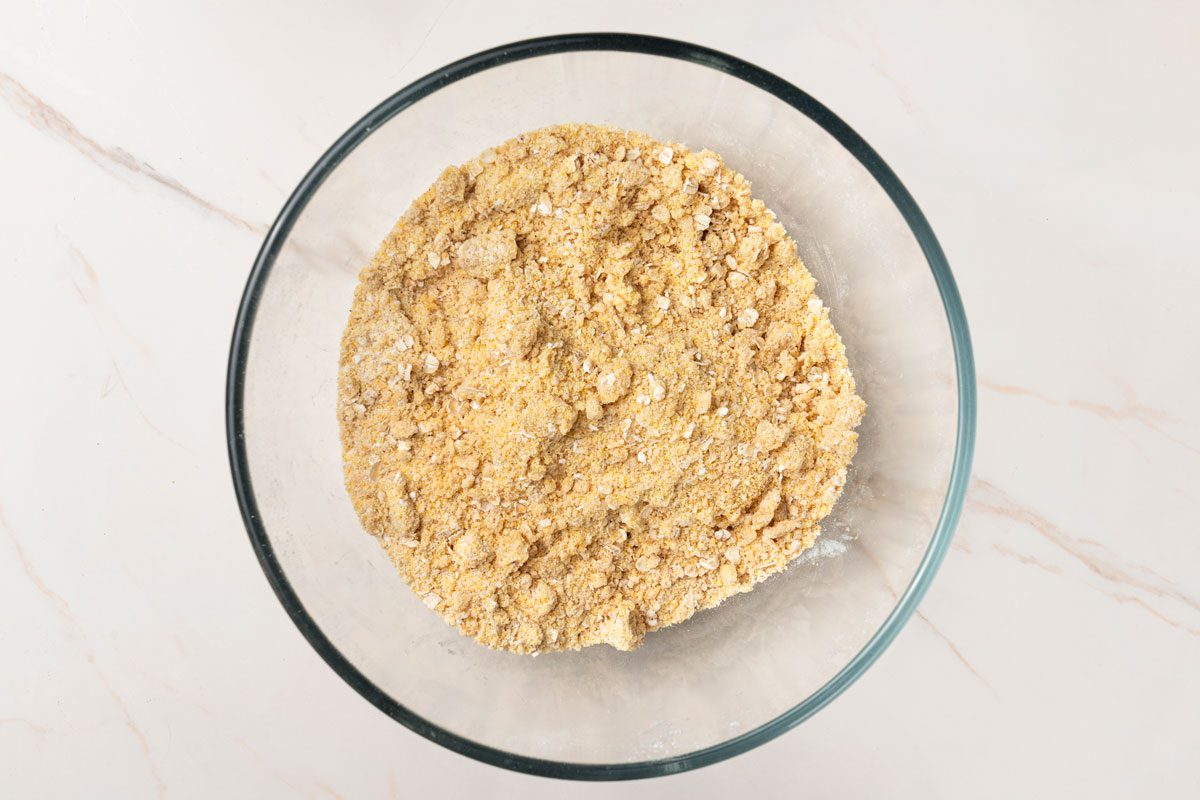 crumbly mixture of butter and oats mix