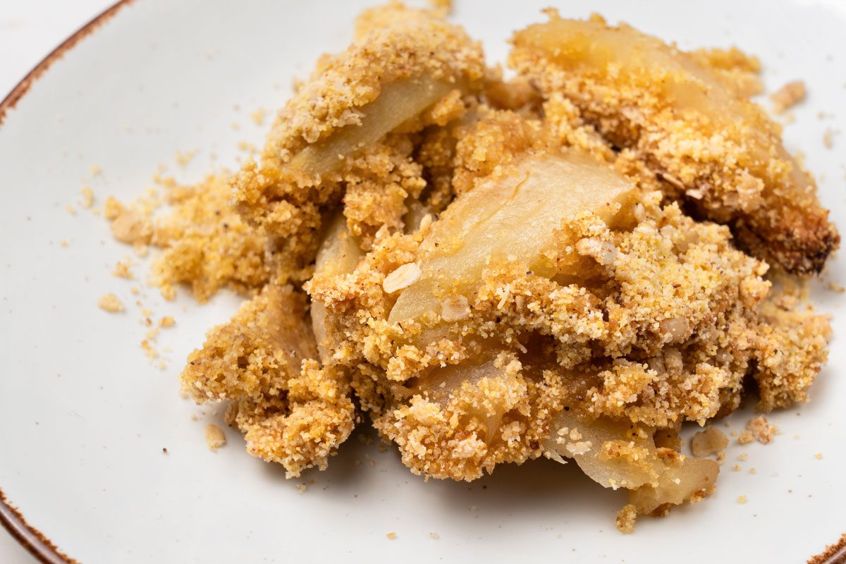 CLose up shot of Apple Cornbread Crisp